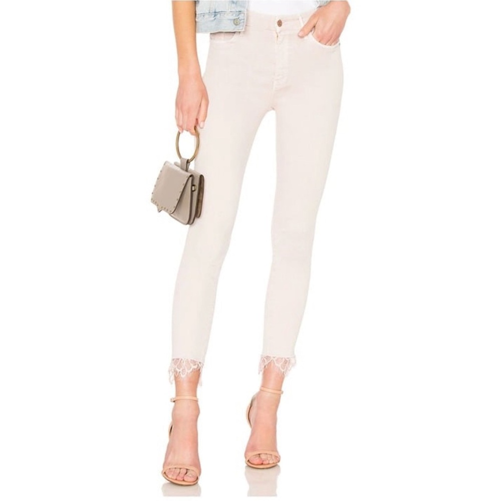 MOTHER - High Waisted Looker Dagger Ankle Fray Light Pink Jeans